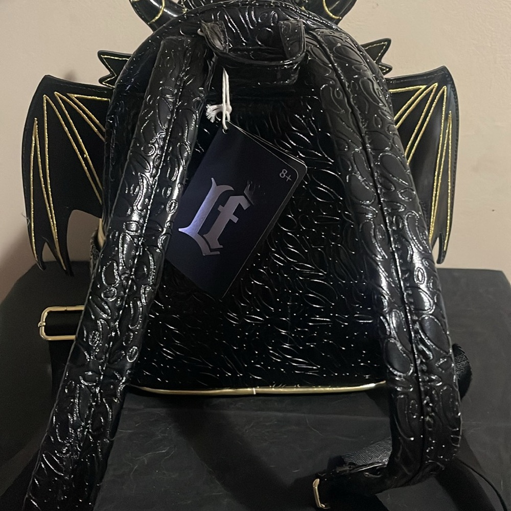 LOUNGEFLY NEW BLACK & GOLD DRAGON BACKPACK/BAG - Picture 5 of 6
